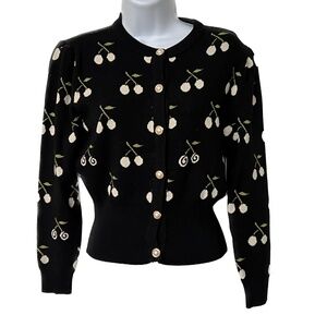 Marant Cherry Sweater Cardigan Button Up Repeat Pattern Black Cream Size S/M